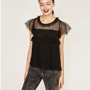 Zara Black Lace Pleated Top